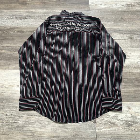 Vintage Y2K Harley Davidson Motorcycles Black Red Pinstripe Mens S Button Shirt‎ - Picture 3 of 8
